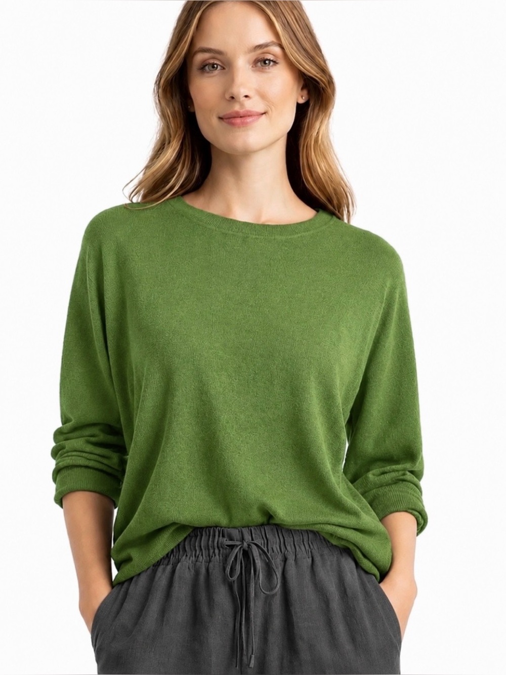 Banana Republic Silk Cashmere Crew Sweater Green L Classic Preppy Quiet Luxury